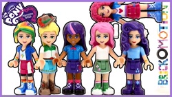 Size: 1280x720 | Tagged: safe, artist:brickmotion, applejack, fluttershy, pinkie pie, rainbow dash, rarity, twilight sparkle, human, equestria girls, g4, black outlines, customized toy, female, human coloration, humane five, humane six, irl, lego, lego friends, mini-doll, outline, photo, toy, youtube link, youtube thumbnail