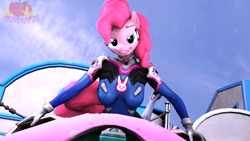 Size: 3840x2160 | Tagged: safe, artist:marianokun, pinkie pie, anthro, g4, 3d, clothes, cosplay, costume, d.va, high res, looking at you, mecha, outfit, overwatch, smiling, smiling at you, source filmmaker