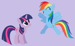 Size: 839x516 | Tagged: safe, artist:selenaede, artist:twilyisbestpone, derpibooru exclusive, rainbow dash, twilight sparkle, pegasus, pony, unicorn, g4, base used, cute, dashabetes, duo, eyes closed, female, happy, hooves in air, lesbian, looking up, mare, open mouth, purple background, ship:twidash, shipping, simple background, smiling, twiabetes, unicorn twilight, wings