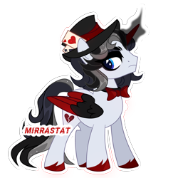 Size: 3032x3117 | Tagged: safe, artist:mirrastat, oc, oc only, alicorn, pony, alicorn oc, base used, bowtie, card, colored wings, frown, hat, high res, horn, makeup, male, simple background, solo, stallion, top hat, transparent background, two toned wings, unshorn fetlocks, wings