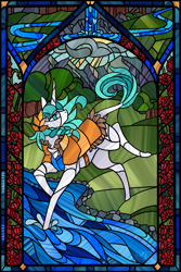 Size: 2403x3600 | Tagged: source needed, safe, artist:skuttz, oc, oc:absolvia, pony, unicorn, high res, solo, stained glass