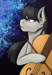Size: 1668x2388 | Tagged: safe, artist:theedgyduck, octavia melody, earth pony, pony, g4, abstract background, bow (instrument), cello, cello bow, chest fluff, crying, female, frown, musical instrument, sad, solo, song reference, teary eyes