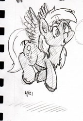 Size: 729x1064 | Tagged: safe, artist:lost marbles, derpy hooves, pegasus, pony, g4, female, pencil drawing, solo, traditional art