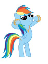Size: 2121x2828 | Tagged: safe, artist:lcpsycho, rainbow dash, pegasus, pony, g4, bipedal, bling, female, high res, lip bite, mare, simple background, solo, sunglasses, transparent background, vector