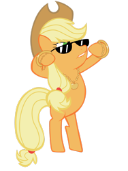 Size: 2121x2828 | Tagged: safe, artist:lcpsycho, applejack, earth pony, pony, g4, applejack's hat, bipedal, bling, cowboy hat, female, hat, high res, lip bite, mare, simple background, solo, sunglasses, transparent background, vector