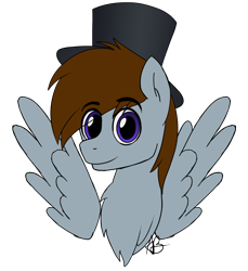 Size: 1634x1784 | Tagged: safe, artist:mranthony2, oc, oc:rockyroadic, pegasus, pony, bust, hat, looking at you, portrait, simple background, smiling, smiling at you, solo, top hat, transparent background, wings