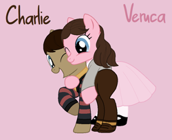 Size: 842x686 | Tagged: safe, earth pony, pony, best friends, charlie and the chocolate factory, charlie bucket, charuca, female, male, mare, non-mlp shipping, ponified, roald dahl, shipping, stallion, straight, veruca salt