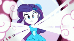 Size: 600x336 | Tagged: safe, screencap, rarity, human, equestria girls, g4, make up shake up, my little pony equestria girls: summertime shorts, animated, bare shoulders, bracelet, cute, fall formal outfits, female, gif, hairpin, jewelry, lip bite, lipstick, mirror, mouth hold, raribetes, sleeveless, smiling, solo