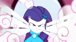 Size: 600x336 | Tagged: safe, screencap, rarity, human, equestria girls, g4, make up shake up, my little pony equestria girls: summertime shorts, >:|, animated, bare shoulders, fall formal outfits, female, frown, gif, mirror, rapidly, sleeveless, solo