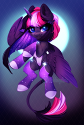 Size: 700x1043 | Tagged: safe, artist:cabbage-arts, twilight sparkle, alicorn, pony, g4, leonine tail, looking at you, redesign, solo, sparkles, tail, twilight sparkle (alicorn)