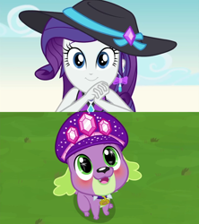 Size: 1280x1440 | Tagged: safe, edit, edited screencap, screencap, rarity, spike, spike the regular dog, dog, human, equestria girls, g4, lost and found, lost and pound, lost and pound: spike, my little pony equestria girls: better together, adorasexy, bikini, blushing, clothes, collar, cute, ear piercing, earring, female, geode of shielding, hat, interspecies, jewelry, magical geodes, male, piercing, raribetes, sexy, ship:sparity, shipping, shipping domino, smiling, starry eyes, straight, swimsuit, wingding eyes