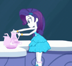 Size: 438x402 | Tagged: safe, edit, edited screencap, screencap, rarity, human, equestria girls, g4, make up shake up, my little pony equestria girls: summertime shorts, animated, bare shoulders, bracelet, cropped, cup, drink, drinking, fall formal outfits, female, food, gif, jewelry, raritea, speed up, tea, tea set, teacup, teapot