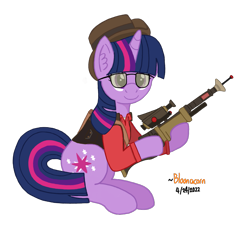 Size: 1233x1117 | Tagged: safe, artist:bloonacorn, twilight sparkle, pony, unicorn, g4, /mlp/ tf2 general, gun, rifle, simple background, sniper, sniper (tf2), sniper rifle, solo, team fortress 2, transparent background, twilight sniper, unicorn twilight, weapon