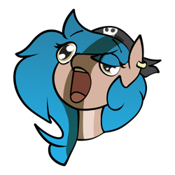 Size: 1250x1250 | Tagged: safe, artist:biepbot, oc, oc only, oc:rusty doubloon, colored, ear piercing, female, flat colors, hat, mare, not what it looks like, open mouth, piercing, simple background, surprised, transparent background