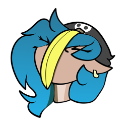 Size: 1250x1250 | Tagged: safe, alternate version, artist:biepbot, oc, oc only, oc:rusty doubloon, banana, colored, ear piercing, eyes closed, female, flat colors, food, hat, mare, piercing, simple background, surprised, transparent background