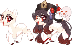 Size: 3739x2382 | Tagged: safe, artist:kurosawakuro, earth pony, ghost, pony, undead, bald, base used, female, genshin impact, hat, high res, hu tao (genshin impact), mare, ponified, simple background, solo, transparent background