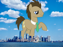 Size: 2048x1536 | Tagged: safe, artist:kooner-cz, artist:thegiantponyfan, doctor whooves, time turner, earth pony, pony, g4, giant doctor whooves, giant pony, giant/macro earth pony, highrise ponies, irl, macro, male, manhattan, mega giant, new york, new york city, one world trade center, photo, ponies in real life, raised hoof, stallion, story included, world trade center