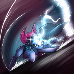 Size: 2000x2000 | Tagged: safe, artist:draft the filmmaker, tempest shadow, pony, unicorn, g4, badass, electricity magic, female, glowing, glowing eyes, high res, lightning, mare, slide, solo