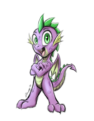 Size: 701x905 | Tagged: safe, artist:draft the filmmaker, spike, dragon, g4, cute, fangs, looking at you, male, open mouth, simple background, smiling, smiling at you, solo, spikabetes, white background, winged spike, wings