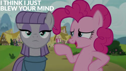 Size: 1280x720 | Tagged: safe, edit, edited screencap, editor:quoterific, screencap, maud pie, pinkie pie, earth pony, pony, g4, rock solid friendship, season 7, bipedal, duo, female, mare, open mouth, open smile, smiling, text