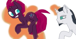 Size: 695x359 | Tagged: safe, artist:decokenite, chancellor neighsay, tempest shadow, pony, unicorn, g4, aura, base used, broken horn, confused, duo, female, grin, holding a pony, horn, levitation, looking at butt, looking at someone, magic, male, mare, shipping, simple background, smiling, stallion, straight, telekinesis, tempest neighsay, white background