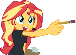 Size: 4133x3000 | Tagged: safe, artist:cloudy glow, sunset shimmer, human, all the world's off stage, equestria girls, equestria girls series, g4, allons-y, pencil, simple background, solo, transparent background, vector