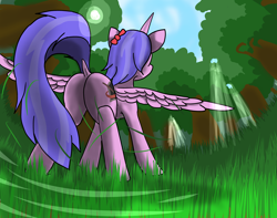 Size: 3800x3000 | Tagged: safe, artist:galaxymike, oc, oc only, alicorn, pony, alicorn oc, butt, high res, horn, plot, sky, solo, tree, wings