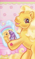 Size: 287x484 | Tagged: safe, butterscotch (g3), daisyjo, earth pony, pony, g3, official, blonde, female, hoof heart, picture, picture frame, solo, standing, yellow coat