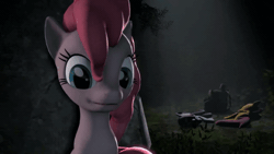 Size: 720x405 | Tagged: safe, artist:mj's film co., pinkie pie, earth pony, pony, g4, 3d, animated, covering ears, female, floppy ears, gif, gollum, looking away, lord of the rings, shifty eyes, solo, source filmmaker