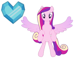 Size: 1306x1036 | Tagged: safe, alternate version, artist:westrail642fan, princess cadance, pegasus, pony, g4, belly, bipedal, concave belly, crystal heart, featureless crotch, female, long mane, mare, pegasus cadance, race swap, simple background, slender, solo, spread wings, thin, transparent background, westrail642fan's cadance template, wings
