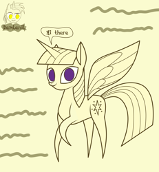 Size: 3840x4154 | Tagged: safe, artist:damlanil, twilight sparkle, alicorn, pony, g4, bookhorse, comic, dialogue, female, haycartes' method, horn, looking at you, mare, paper twilight, raised hoof, smiling, smiling at you, solo, speech bubble, spread wings, twilight sparkle (alicorn), vector, wings