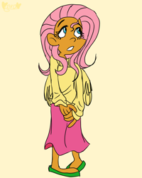 Size: 800x1000 | Tagged: safe, fluttershy, human, g4, clothes, dark skin, humanized, long skirt, skirt, solo, sweater, sweatershy, winged humanization, wings