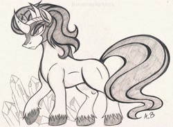 Size: 2253x1648 | Tagged: safe, artist:rossmaniteanzu, king sombra, pony, unicorn, g4, crystal, male, pencil drawing, solo, traditional art