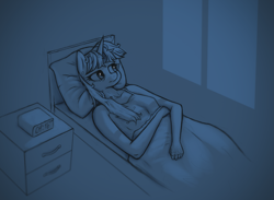 Size: 3079x2257 | Tagged: safe, artist:suhar, twilight sparkle, unicorn, anthro, g4, alarm clock, bed, clock, female, high res, horn, pillow, solo, window