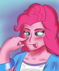 Size: 4500x5364 | Tagged: safe, artist:aflurryofdragons, pinkie pie, human, equestria girls, g4, blushing, boop, cross-eyed, female, self-boop, solo, tongue out