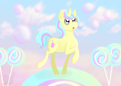 Size: 3508x2480 | Tagged: safe, artist:snailbert-arts, oc, oc only, oc:cream soda, pony, unicorn, candy, female, food, high res, horn, lollipop, solo, unicorn oc