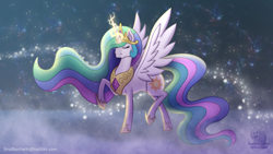 Size: 1920x1080 | Tagged: safe, artist:snailbert-arts, princess celestia, alicorn, pony, g4, eyes closed, female, solo