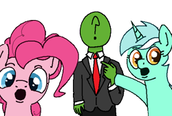 Size: 564x380 | Tagged: safe, artist:kleyime, lyra heartstrings, pinkie pie, oc, oc:anon, earth pony, human, pony, unicorn, g4, drawthread, meme, open mouth, pointing, ponified, ponified meme, requested art, simple background, soyjak, soyjaks pointing, transparent background, wojak