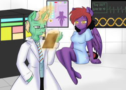 Size: 1250x900 | Tagged: safe, artist:darkdreamingblossom, oc, oc:dark dreaming blossom, pegasus, unicorn, anthro, anthro oc, doctor, duo, female, glowing, glowing horn, horn, male, pegasus oc, unicorn oc