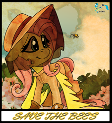 Size: 1083x1200 | Tagged: safe, artist:brainiac, fluttershy, bee, insect, pegasus, pony, g4, bee keeping, female, fluttershy day, mare, save the bees, solo