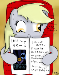 Size: 880x1107 | Tagged: safe, artist:freefraq, derpy hooves, pegasus, pony, g4, female, newspaper, reading, solo