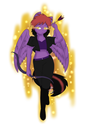 Size: 1800x2400 | Tagged: safe, artist:darkdreamingblossom, oc, oc:dark dreaming blossom, pegasus, anthro, anthro oc, arrow, bow (weapon), bow and arrow, breasts, clothes, female, glowing, glowing eyes, midriff, pegasus oc, simple background, solo, transparent background, weapon