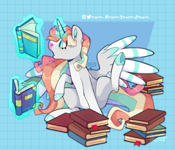 Size: 2800x2400 | Tagged: safe, artist:3ggmilky, oc, oc only, alicorn, pony, alicorn oc, book, high res, horn, solo, wings