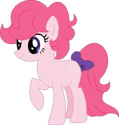 Size: 365x384 | Tagged: safe, artist:selenaede, artist:victorfazbear, artist:wolframlogistics, cotton candy (g1), earth pony, pony, g1, g4, base used, bow, cottoncandybetes, cute, female, g1 to g4, generation leap, mare, pink hair, pink mane, pink tail, purple eyes, raised hoof, simple background, smiling, tail, tail bow, transparent background