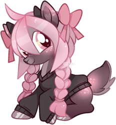 Size: 812x876 | Tagged: safe, artist:cafne, oc, oc only, deer, deer pony, original species, pony, base used, bow, braid, clothes, female, hair bow, hoof polish, lying down, mare, prone, simple background, smiling, solo, transparent background