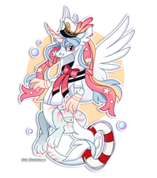 Size: 2001x2267 | Tagged: safe, artist:gkolae, oc, oc only, draconequus, abstract background, clothes, draconequus oc, ethereal mane, hat, high res, sailor hat, sailor uniform, simple background, smiling, solo, starry mane, uniform, white background
