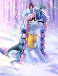 Size: 2500x3300 | Tagged: safe, artist:hakaina, oc, oc only, pony, unicorn, forest, high res, snow, snowfall, solo