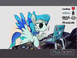 Size: 2160x1620 | Tagged: safe, artist:xdamny, oc, oc only, pegasus, pony, cigarette, computer, dj booth, hardstyle, laptop computer, smoking, solo