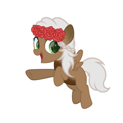 Size: 2200x2200 | Tagged: safe, artist:ponkus, oc, oc only, oc:rosalie, pegasus, pony, cute, female, filly, floral head wreath, flower, flying, foal, high res, rose, simple background, solo, transparent background