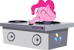 Size: 2959x2000 | Tagged: safe, artist:spaceponies, pinkie pie, earth pony, pony, g4, the best night ever, ^^, eyes closed, female, high res, mare, simple background, solo, transparent background, turntable, vector